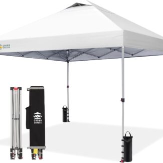 CROWN SHADES 10x10 Pop Up Canopy Tent with One Push Setup, Gird White | Patented CenterLok, Easy Outdoor Sun Shade for Events, Parties, Camping - Gazebo with STO-N-Go Cover Bag, Silver-Coated Top