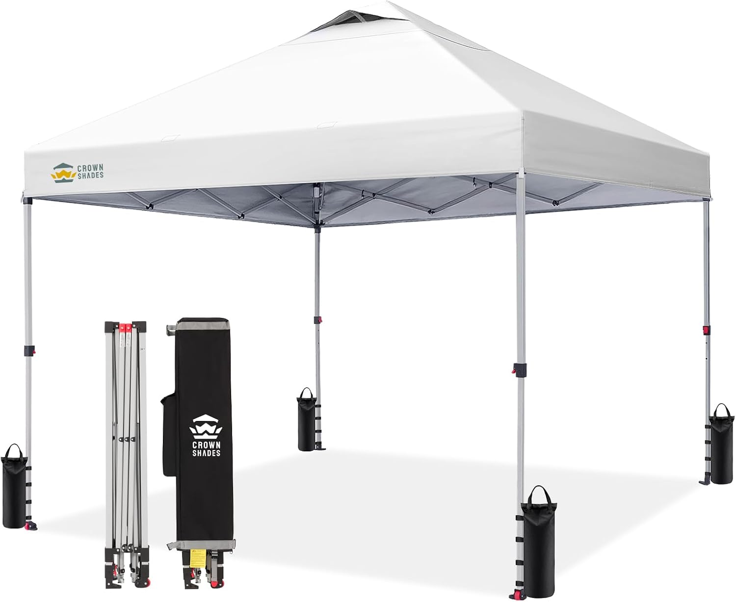 CROWN SHADES 10x10 Pop Up Canopy Tent with One Push Setup, Gird White | Patented CenterLok, Easy Outdoor Sun Shade for Events, Parties, Camping - Gazebo with STO-N-Go Cover Bag, Silver-Coated Top
