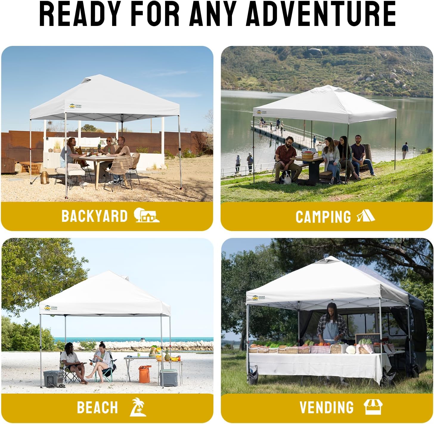 CROWN SHADES 10x10 Pop Up Canopy Tent with One Push Setup, Gird White | Patented CenterLok, Easy Outdoor Sun Shade for Events, Parties, Camping - Gazebo with STO-N-Go Cover Bag, Silver-Coated Top - Image 5