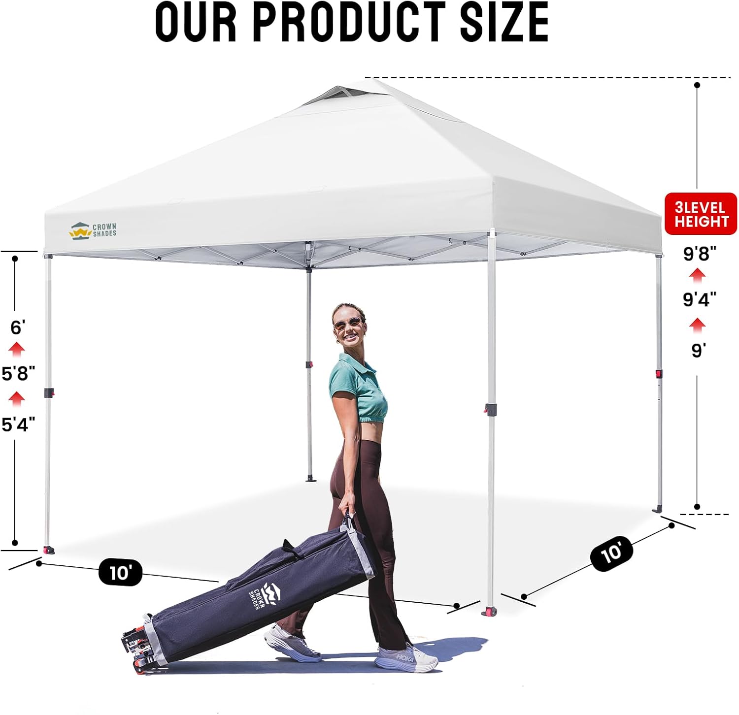 CROWN SHADES 10x10 Pop Up Canopy Tent with One Push Setup, Gird White | Patented CenterLok, Easy Outdoor Sun Shade for Events, Parties, Camping - Gazebo with STO-N-Go Cover Bag, Silver-Coated Top - Image 6