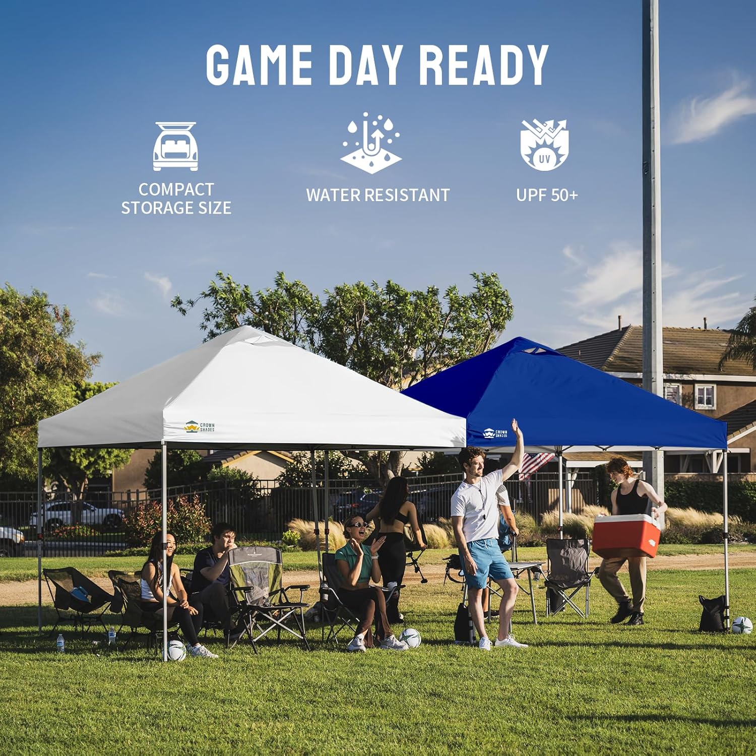 CROWN SHADES 10x10 Pop Up Canopy Tent with One Push Setup, Gird White | Patented CenterLok, Easy Outdoor Sun Shade for Events, Parties, Camping - Gazebo with STO-N-Go Cover Bag, Silver-Coated Top - Image 8