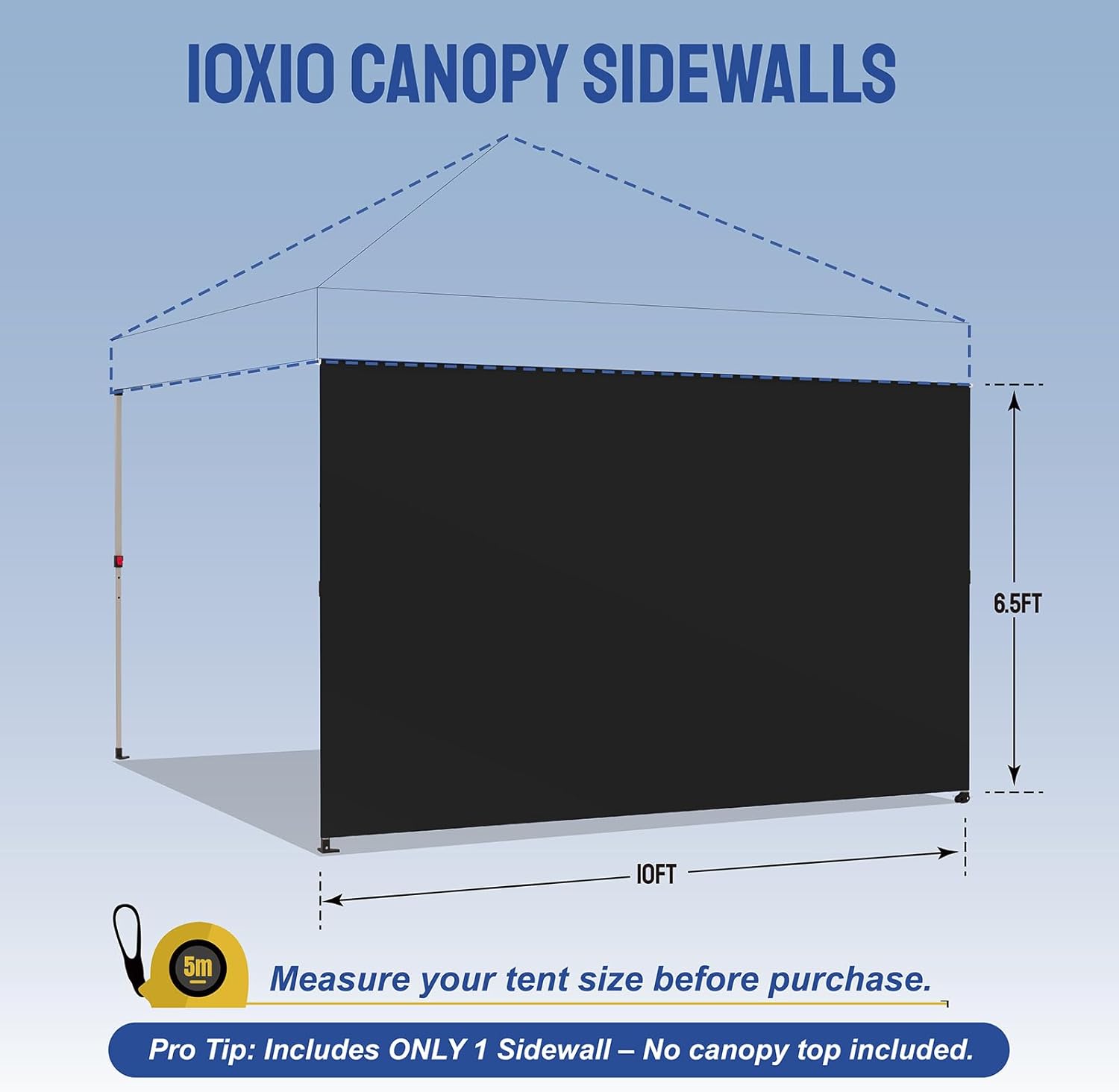 CROWN SHADES Sidewall Only for 10x10 Pop up Canopy Tent (1pc, Black) | Silver-Coated Sidewall Fabric, UPF 50+ Waterproof, Fits Straight Leg Pop-Up Canopies, Tent Not Included - Image 2