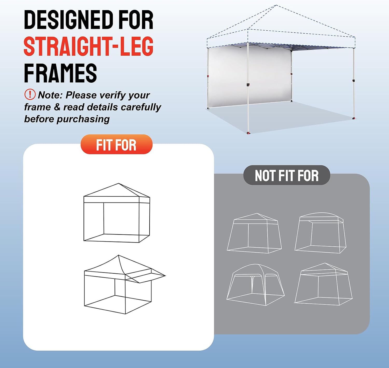 CROWN SHADES Sidewall Only for 10x10 Pop up Canopy Tent (1pc, Black) | Silver-Coated Sidewall Fabric, UPF 50+ Waterproof, Fits Straight Leg Pop-Up Canopies, Tent Not Included - Image 6